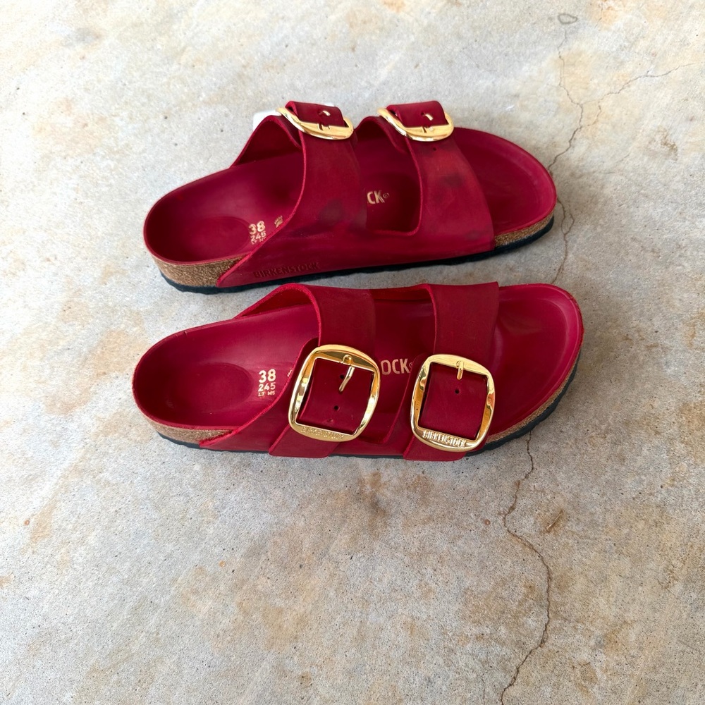 Birkenstock Arizona Sz 38 Fire Red New 100% Leather - Picture 4 of 8
